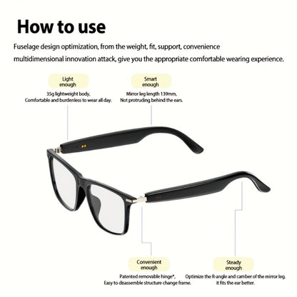 Anti-Blue Light Smart Audio Glasses Bluetooth 5.3 HiFi Open-Ear Wireless Calls Music Anti-UV Lens Noise Cancellation Rechargeable Unisex Outdoor Sports Wearable Tech Birthday Christmas Halloween Gift