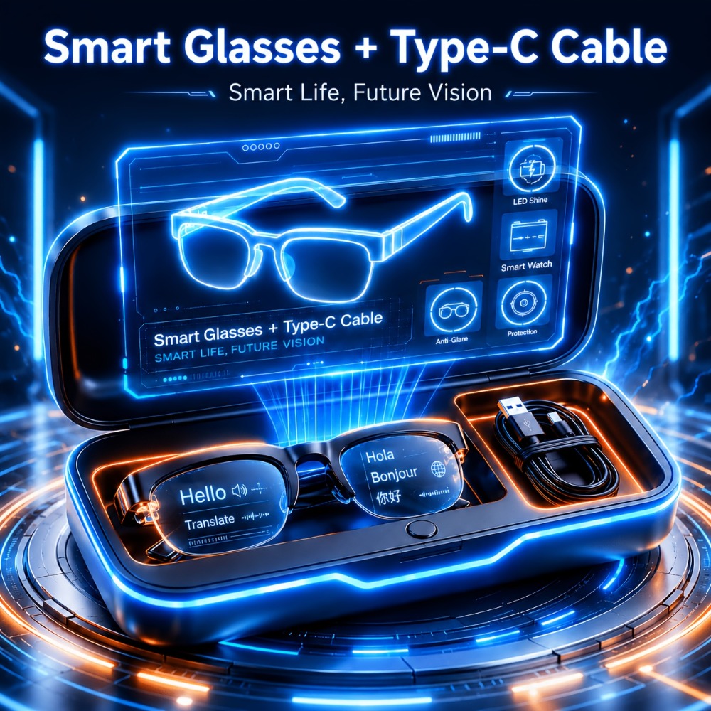 Open Ear Audio Glasses Gift Set with Case - AI Translation, Bluetooth Calling & Wireless Music, Built-in Mic, Hands-Free, Smart Fashion Glasses for Travel Driving Outdoor Business 2026