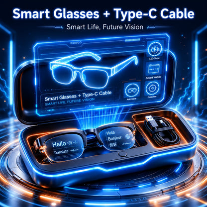 Open Ear Audio Glasses Gift Set with Case - AI Translation, Bluetooth Calling & Wireless Music, Built-in Mic, Hands-Free, Smart Fashion Glasses for Travel Driving Outdoor Business 2026