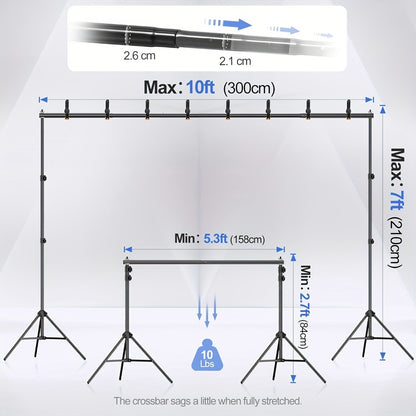 10x7ft Photo Video Studio Backdrop Stand System Kit with Carrying Bag | Adjustable Background Support for Photography, Wedding, Party Decoration & Portrait Studio