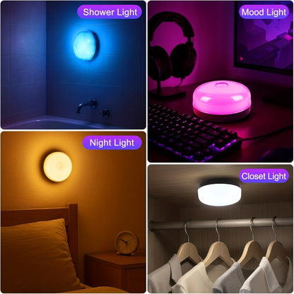 RGBW Wall Sconce Light Rechargeable Magnetic Mount – 15 Color Changing Remote Control Dimmable Timer Battery Operated LED Ambient Lamp for Bathroom Closet Hallway Bedroom Party Decor – 2/4 Pack