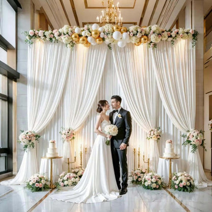 Party Backdrop Curtains 2pcs 59x118 Inch with Poles Wrinkle-Resistant Non-Transparent Fabric Background for Wedding Birthday Bridal Shower Holiday Decoration