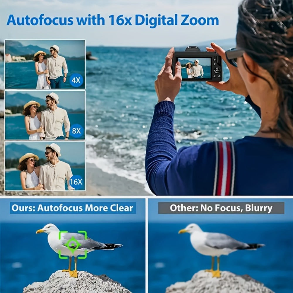 Compact Vlog Camera 1080P FHD – MARVUE Digital Camera with 2.4-Inch LCD Screen, Long-Lasting Battery, 16x Digital Zoom, 9.88mm Wide-Angle Lens, Durable Design for Travel, Everyday Use & Gift