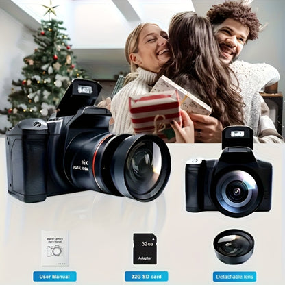 1080P Mini Vlog Camera for Beginners – 2.4" LCD, 16X Zoom, 9.88mm Wide Angle Lens, Easy-to-Use Compact Digital Camera, Travel Essential, Ideal Gift for Men Women Teens, Photography Camera