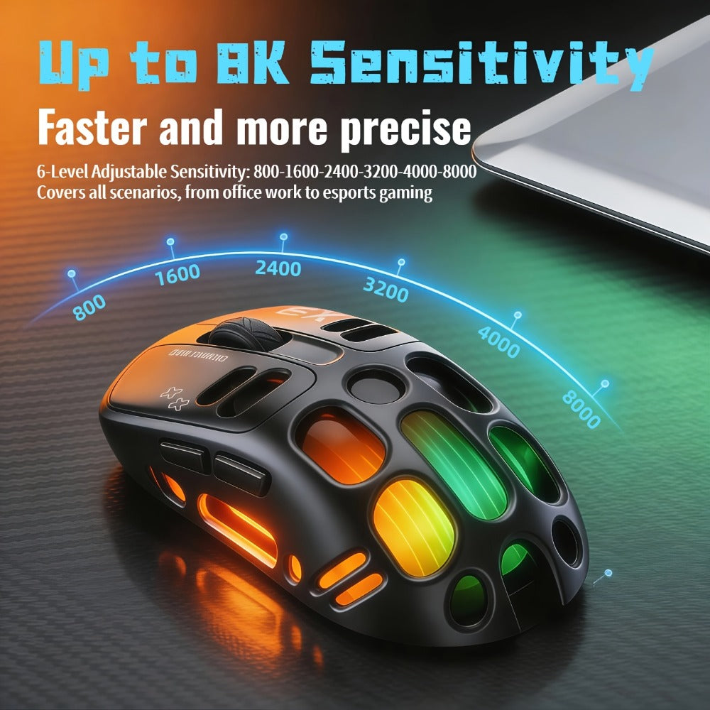 Bluetooth 5.0 2.4G Dual Mode Wireless RGB Gaming Mouse Silent 6 Button Ergonomic USB-C Rechargeable Breathing Light for PC Laptop Mac Tablet Office Gaming Tech Black Star Black White Gray