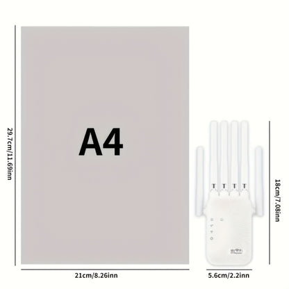 8500 Sq Ft WiFi Range Extender 6-Antenna - High-Speed Wireless Repeater with Ethernet Port, Plug and Play WPS Setup, for Home Office Online Gaming 4K Streaming, White