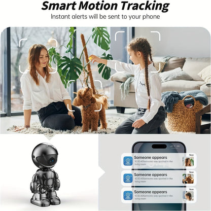 3MP 360° Robot Security Camera Indoor, WiFi Smart Home Camera with Auto Motion Tracking, Two-Way Audio, IR Night Vision, Alexa Compatible, Wireless Surveillance for Baby Pet Elderly Home Monitoring