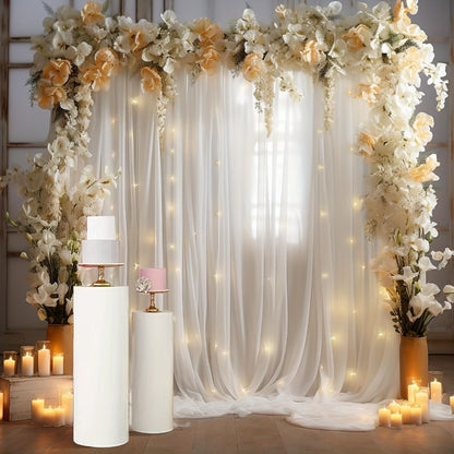 White Velvet Backdrop Curtains with String Lights 2pcs 5.2x10FT Sheer Background Decoration for Wedding Birthday Party Photo Booth Photography Stage Decor USB Powered Fairy Lights Included