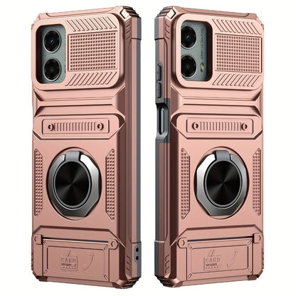 Wallet Moto G 5G 2025 2024 Case Card Holder 360° Ring Stand Dual Layer Shockproof Magnetic Car Mount Compatible Cover for Motorola Moto G 5G – Black Blue Red Rose Gold