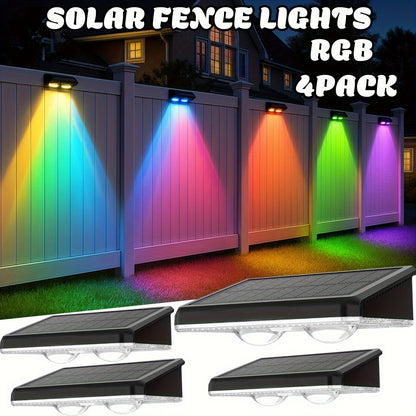 Solar Fence Wall Lights Multicolor LED 9 Modes - Smart Dusk to Dawn Sensor Auto On Off Convex Lens Waterproof for Garden Yard Patio Deck Porch Holiday Christmas Halloween Decoration 4 or 8 Pack