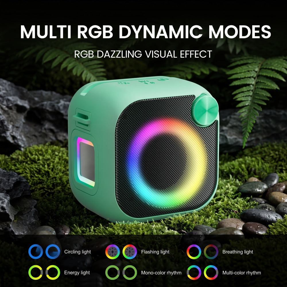 RGB Bluetooth Speaker with Music Visualizer, Portable Wireless Speaker with Color-Changing LED Lights for Gaming & Parties, USB/TF/AUX/Type-C, Compatible with PC Smartphone Tablet TV