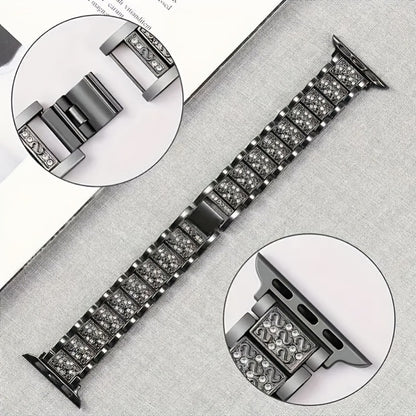 Diamond Apple Watch Case & Strap Set – Starry Sky Full Diamond Bezel + Double Row Diamond Band Compatible with Apple Watch Series 1–10 SE Ultra Ultra 2 38 40 41 42 44 45 49mm – Pink Rose Gold Black Blue Silver