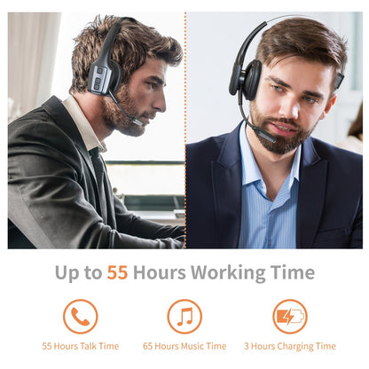 Trucker Bluetooth Headset Single Ear Noise Canceling Wireless Mono Headphone Type-C Charging Dual Device Connection for Teams Zoom Skype Office Calls Portable Lightweight Durable Black
