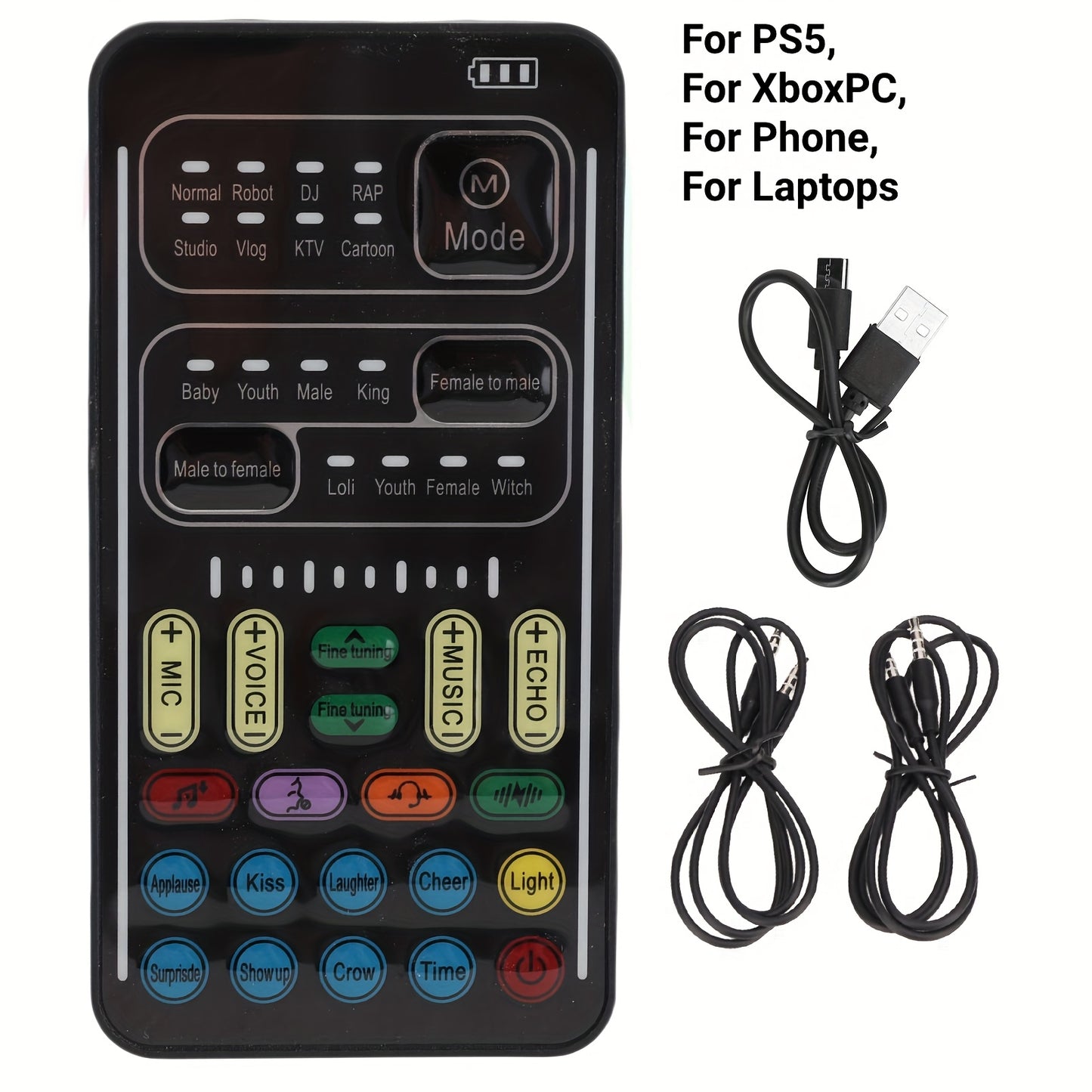 Voice Changer Sound Card with 8 Voice Effects & LED Lights – Portable Live Sound Board for PS4, PS5, Xbox, PC, Phone, Laptop, Tablet | Male to Female, Gaming & Streaming Voice Modulator