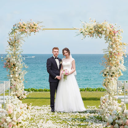 Balloon Arch Stand 8FT Round & Square Background Frame Reusable Event Decoration for Wedding Birthday Valentine's Day Party Christmas Garden Backdrop Photo Booth Decor