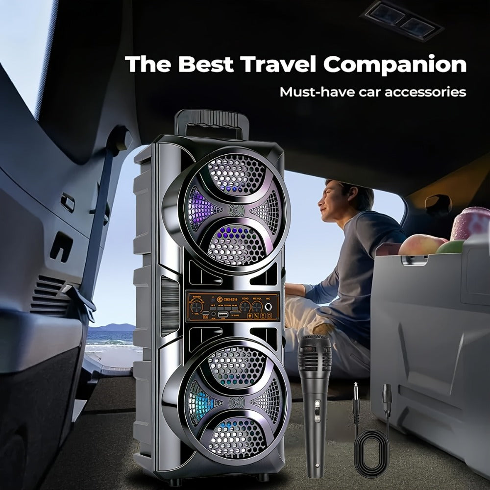 1200W PA Bluetooth Speaker with Wired Microphone & LED Lights – Portable Rechargeable Wireless Speaker, Supports AUX, USB & FM Radio, Ideal for Parties, Outdoor Events & Holiday Gifts