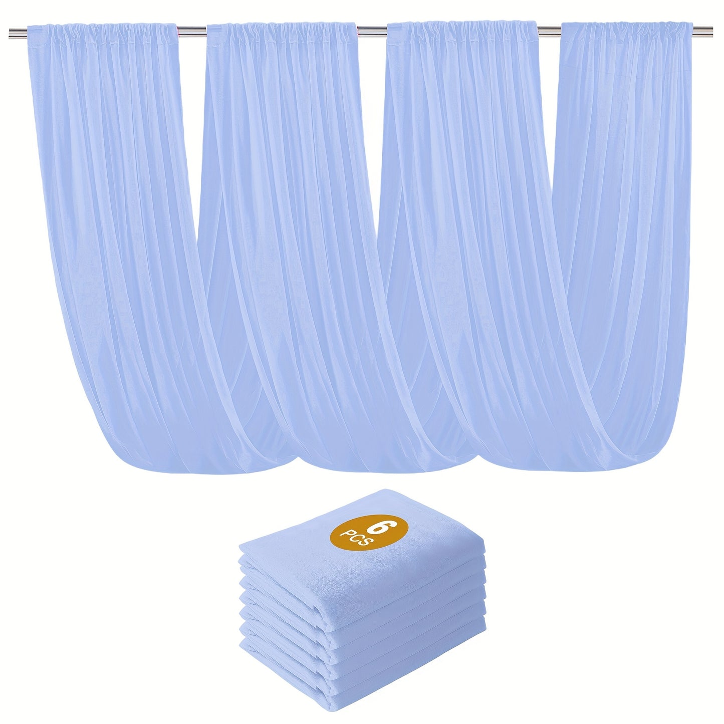 6-Pack Chiffon Ceiling Drapes for Wedding 63x118in - Sheer Polyester Backdrop Curtains with Rod Pockets for Wedding Arch, Party Stage, Photography, Ceremony & Event Decoration Swag