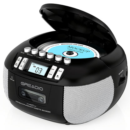 CD and Cassette Player Combo Boombox Portable AM FM Radio Tape Recording Stereo Sound AC DC Powered AUX Headphone Jack Sleep Timer for Home Seniors