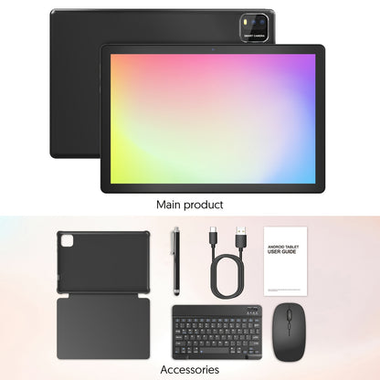 2-in-1 Android 15 Tablet 10 Inch Quad-Core 12GB RAM 64GB ROM 1TB Expandable 6000mAh Battery FHD IPS Display Dual Camera Optional Keyboard Mouse Case Stylus Three Configurations WiFi