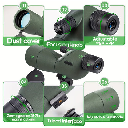 25-75x60 Spotting Scope with Tripod, Carrying Bag & Smartphone Adapter | High-Power Variable Zoom Scope for Target Shooting, Hunting, Bird Watching & Outdoor Sports – Best Gift for Dad
