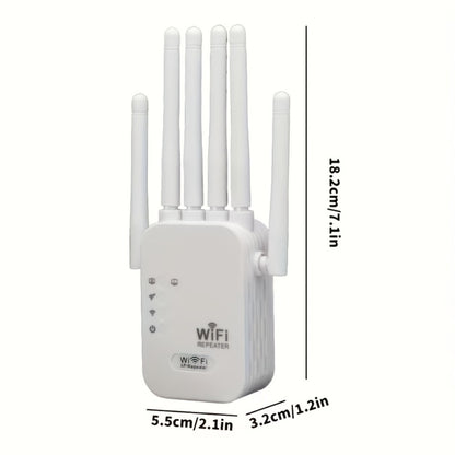 6-Antenna WiFi 6 Range Extender 1200Mbps Dual Band 2.4GHz & 5GHz Mesh Network Booster, One-Click WPS Setup, Full Home Coverage for Smart TV Gaming Console Smartphone Tablet, White