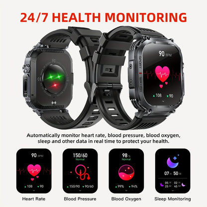 LED Flashlight Smartwatch for Men 2.02 Inch TFT Waterproof Wireless Calling Sleep Monitor Pedometer Activity Tracker iOS Android – Gift for Dad Boyfriend Husband