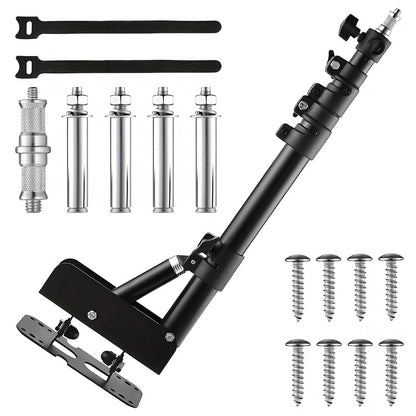 Wall-Mounted Ring Light with 45.7" Adjustable Boom Arm Stand | Alloy Triangle Wall Bracket for Photography Studio, Salon, Barber Shop, Tattoo Studio & Strobe Lighting