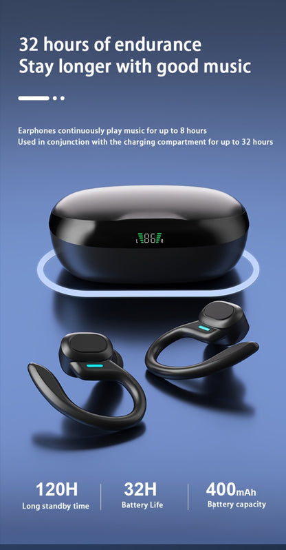Sport Ear Hook Wireless Earbuds Bluetooth 5.4, Open-Ear Sports Earphones with Mic, 24H Playtime, LED Display Charging Case, Running Fitness Earbuds for Men Women, Black