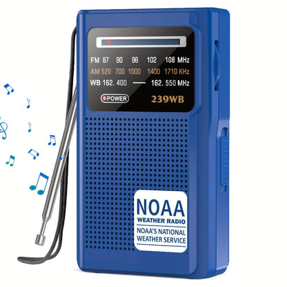 NOAA Weather Radio AM FM Battery Operated – 2 AA Transistor Radio Best Reception, Stereo Earphone Jack, USB Charging, Portable Emergency Radio for Hurricane, Winter Storm, Running, Walking & Home