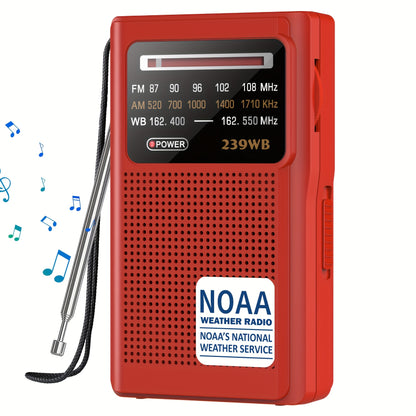 NOAA Weather Radio AM FM Battery Operated – 2 AA Transistor Radio Best Reception, Stereo Earphone Jack, USB Charging, Portable Emergency Radio for Hurricane, Winter Storm, Running, Walking & Home