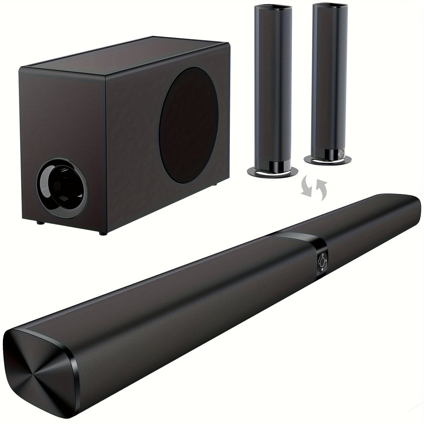 Soundbar with Subwoofer 2.1CH Home Theater Sound Bar for Smart TV, Deep Bass Wireless Bluetooth 5.0, ARC Optical AUX, Detachable Tower Speakers, Infrared Remote, for Movies Music Gaming
