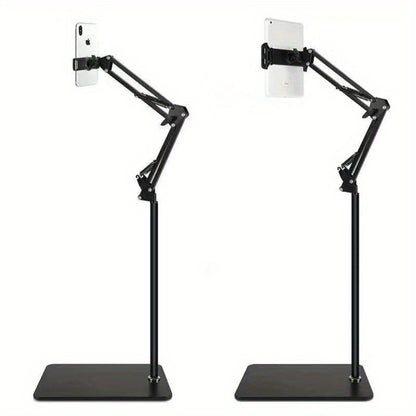 Floor Stand Phone Tablet Holder 68.9 Inch Flexible Gooseneck Lazy Bracket with 360° Rotating Head Foldable Adjustable Arm for Bed Sofa Desk Live Streaming Video Calls Hands Free Mount