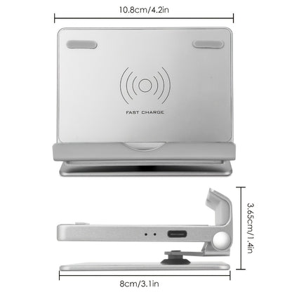 360° Rotatable Wireless Charger Phone Stand 15W Zinc Alloy Hands-Free Holder for Google Pixel 9 Pro XL 8a 8 Pro 7a 7 Pro, Samsung Galaxy S24 Ultra S23 S22, iPhone 16 15 14 13 12 All Qi Android – Silver