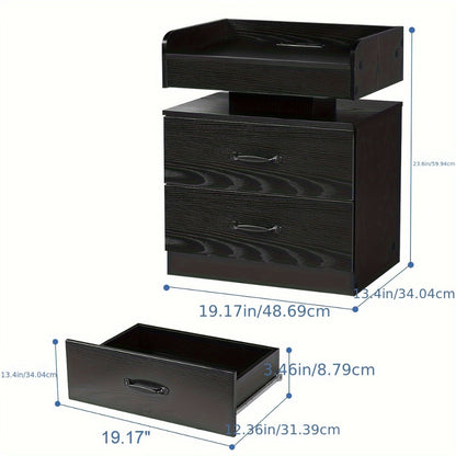 Small Nightstand with USB Charging Station & LED Lights – Compact Bedside Table with Drawer | Under 27 Inch Floor Mount | Dorm Studio Apartment Small Bedroom | Black or White | College Dorm Gift