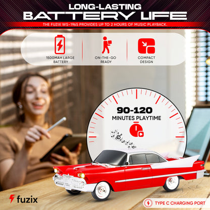 Retro Car Bluetooth Speaker with LED Headlights & Taillights, Fuzix WS-1965 Wireless Portable Stereo Speaker, AUX/USB/TF/FM Radio, Built-in Mic, Rechargeable Battery, Gift for Car Enthusiasts