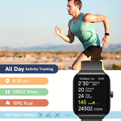 Alexa Built-in Smartwatch 1.95 Inch 360p Large Screen 100+ Sport Modes Wireless Calling Step Counter Sleep Tracker Health Monitoring USB Rechargeable Wristband Compatible with Android iPhone – Black