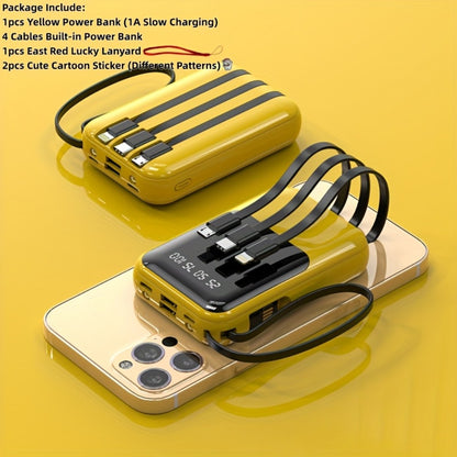 10000mAh Mini Power Bank 4 Built-In Cables Ultra-Bright LED Digital Display – 22.5W Super Fast Charging Multifunctional Portable Charger for Outdoor Travel, Compatible with iPhone Android Samsung