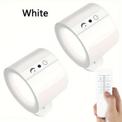 Rechargeable Magnetic LED Wall Sconce 360° Rotatable – Touch & Remote Control 3 Color Temps Dimmable USB-C Wireless Wall Light for Bedroom Hallway Stairs Reading – 2 Pack Black/White
