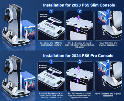 Auto Turbofan PS5 Cooling Stand with 3-Level Speed Control & Dual Controller Charger for PS5 / PS5 Slim / PS5 Pro – Charging Station for All PlayStation 5 Console Editions, Great Christmas Gift