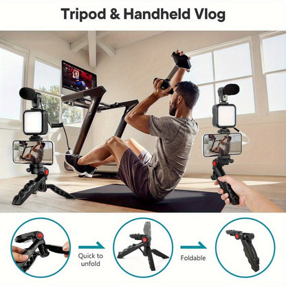 Phone Vlogging Kit with Noise-Reduction Microphone Tripod & LED Fill Light – TikTok YouTube Instagram Content Creator Setup, 3.5mm Lightning Type-C Compatible, iPhone Android Streaming Starter Kit & Gift