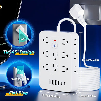 Compact Flat Plug Power Strip 20-in-1, 14 AC Outlets & 6 USB Ports (4 USB-A + 2 USB-C), Lightning Surge Protection, Space-Saving Extension Cord for Home Travel Office Kitchen – Overload Protection