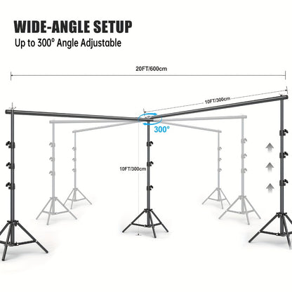 10x20ft Backdrop Stand Kit – BEIYANG Adjustable Iron Background Support System with Carrying Bag & Clamps for Photography Studio, Video, Birthday Parties & Trade Show Display