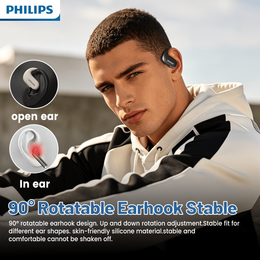 Philips TAT2739 Open Air Earbuds Wireless Bluetooth 5.3 Ear Hook Headphones with Wireless Charging Case – Non In-Ear Open-Back Design, Type-C, Tech Gift for Men Women