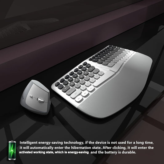 Ergonomic Wireless Keyboard and Mouse Combo with Wrist Support Anti-RSI Silent Keys 2.4GHz Plug-and-Play Gray Gradient Design for Office Home Remote Work Typing Comfort (KLZO)