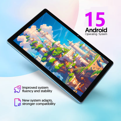 Android 15 Tablet 10.1 Inch WiFi 6 Quad-Core 12GB RAM 64GB ROM 1TB Expandable 6000mAh Battery 1280x800 IPS Display Dual Camera 8MP 2MP Optional Keyboard Case Mouse Stylus