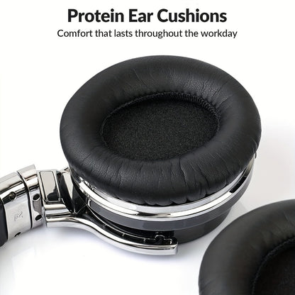 Active Noise Cancelling Over-Ear Headphones MIGHTY ROCK, Wireless Bluetooth 5.2 with 45mm Drivers Deep Bass, 30H Playtime Built-in Mic, Foldable Protein Earpads Headset for Travel Work Study Flight