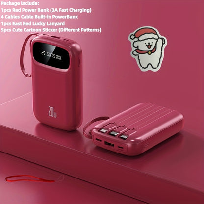 Portable Charger 10000mAh with Built-In 3 Cables Lightning USB-C Micro-USB 22.5W Super Fast Charging Cute Cartoon Mini Power Bank for iPhone Android Travel Backup Battery – Purple Black Red White