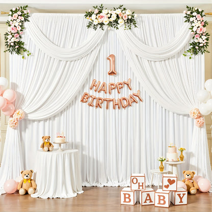 Elegant Fabric Backdrop Curtains 4pcs with Poles 59x85in Non-Transparent Wrinkle-Free Party Photo Backdrop for Wedding Birthday Bridal Shower Graduation Prom Christening Holiday Decor
