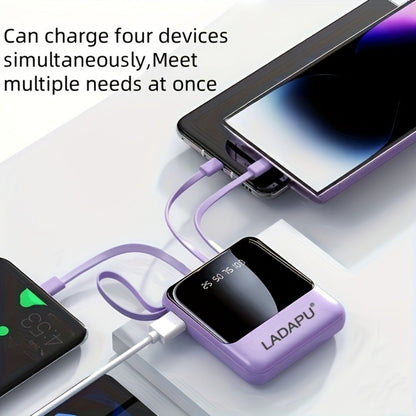 10000mAh Power Bank Built-in 4-in-1 Cable 22.5W Super Fast Charging Slim Mini Portable Charger for iPhone Android Samsung – Compact Travel Battery Pack USB-C Micro Lightning