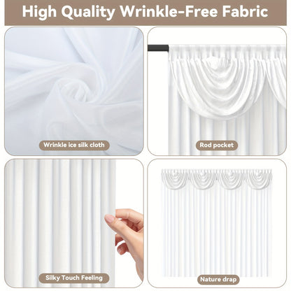 White Silk Wedding Backdrop Curtains 10x10ft – 1 Pack Luxurious Smooth Drapes for Wedding, Birthday, Bridal Shower, Party, Photography Background & Valentine's Day Event Decoration